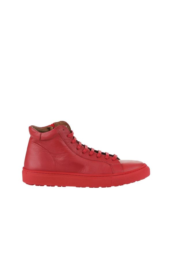 Kırmızı Deri Kadın Düz Bot