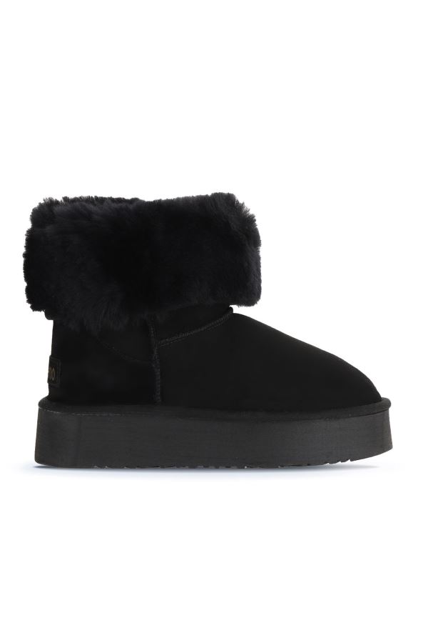 Siyah Süet Kadın Dolgu Topuklu Bot