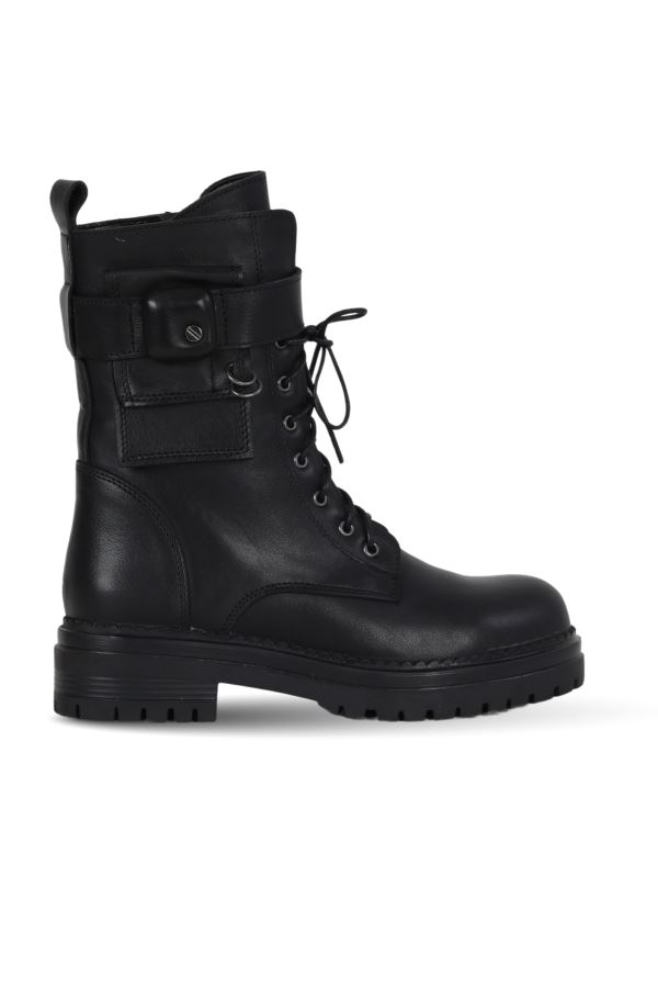 Siyah Deri Kadın Düz Bot