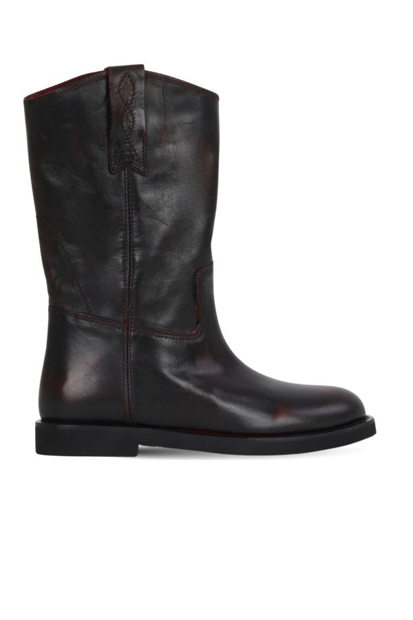 Bordo Atlas Deri Kadın Düz Bot