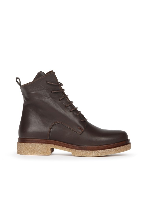 Kahverengi Deri Kadın Düz Bot