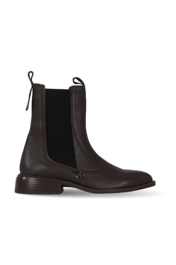 Kahverengi Deri Kadın Düz Bot