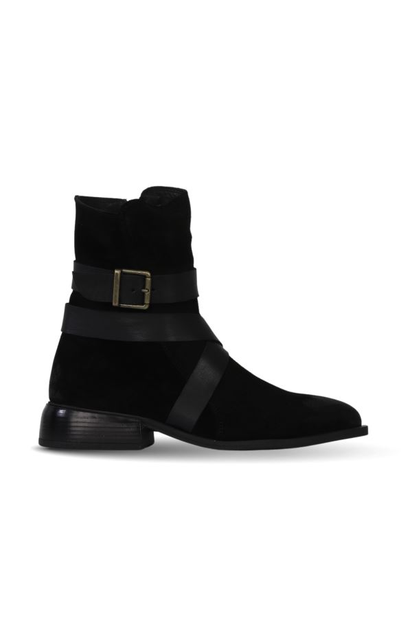 Siyah Süet Kadın Düz Bot