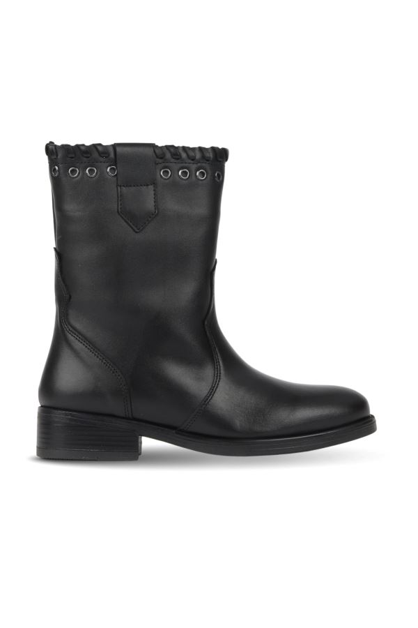 Siyah Deri Kadın Düz Bot