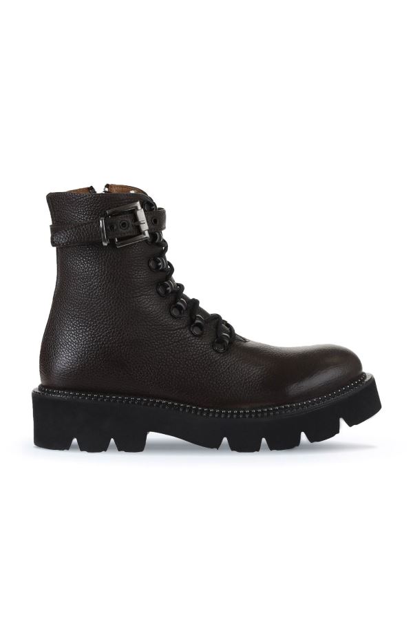 Kahverengi Flotter Deri Kadın Düz Bot