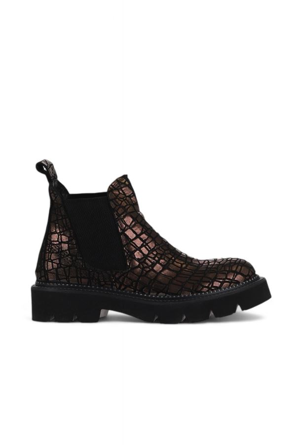 Kahverengi Deri Kadın Düz Bot