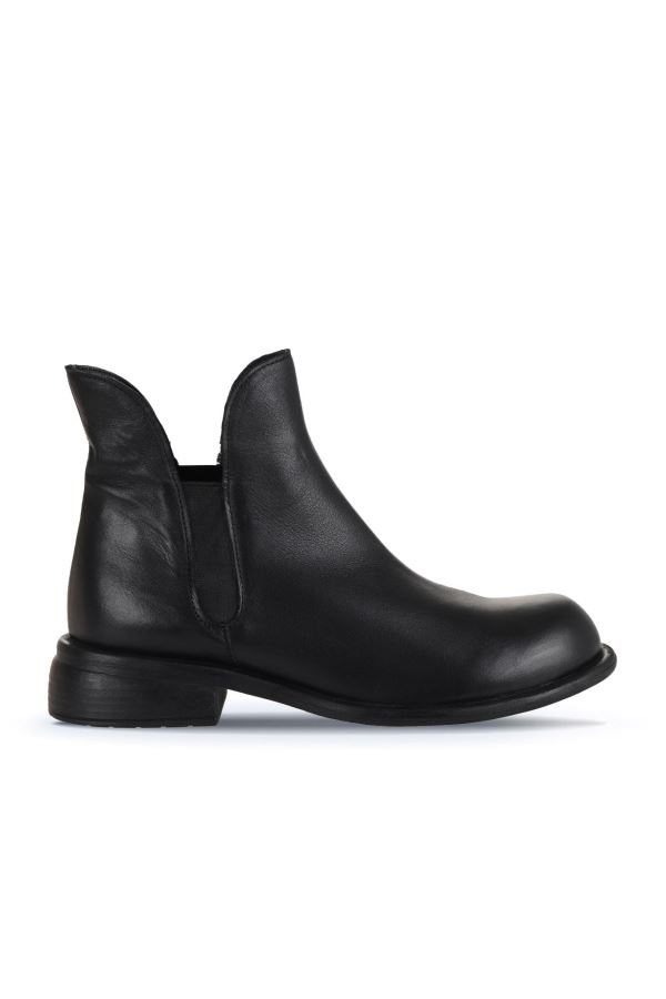 Siyah Deri Kadın Topuklu Bot