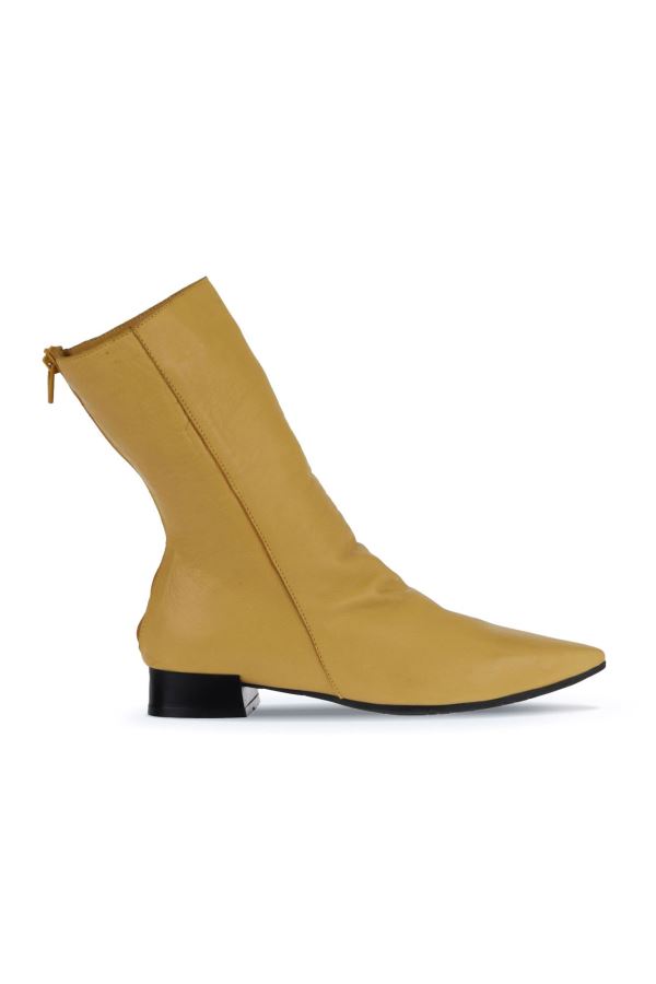 Sarı Deri Kadın Topuklu Bot
