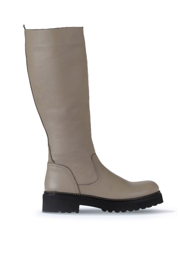 Gri Flotter Deri Kadın Düz Çizme