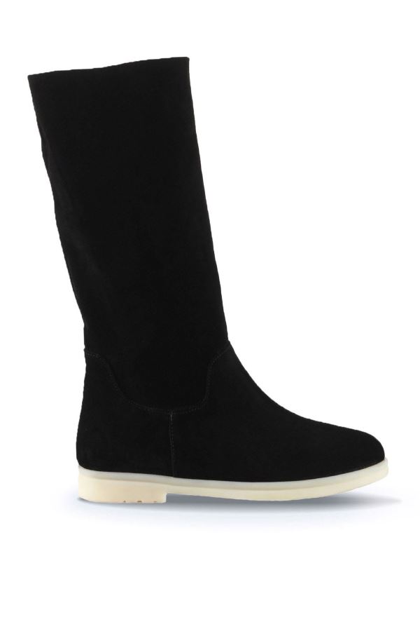 Siyah Süet Kadın Düz Çizme