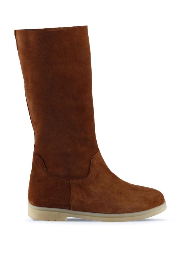 Taba Açık Süet Kadın Düz Çizme