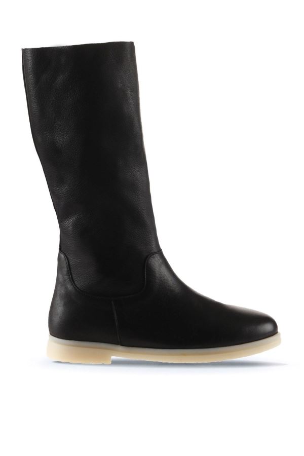 Siyah Deri Kadın Düz Çizme