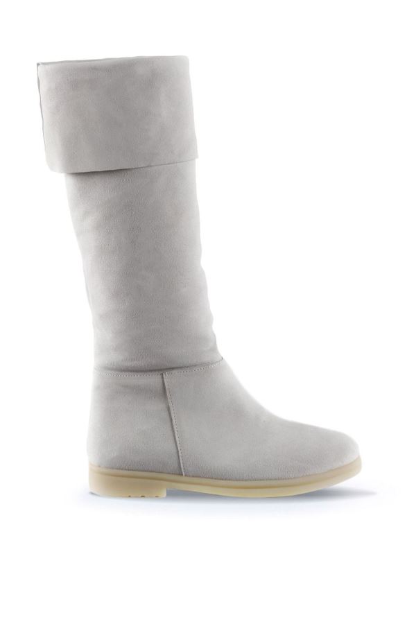 Beyaz Süet Kadın Düz Çizme