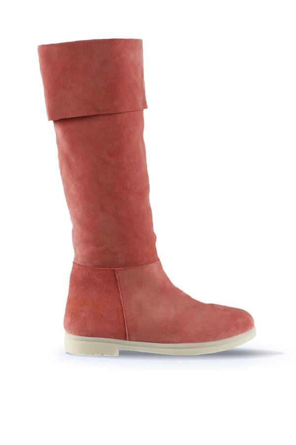 Pudra Açık Süet Kadın Düz Çizme