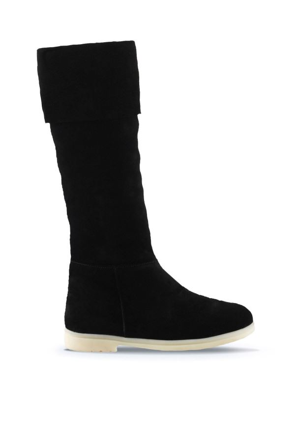 Siyah Süet Kadın Düz Çizme