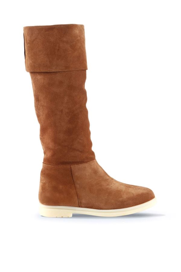 Taba Açık Süet Kadın Düz Çizme