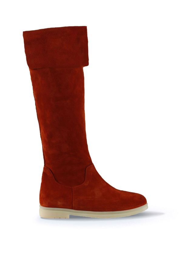 Kiremit Süet Kadın Düz Çizme