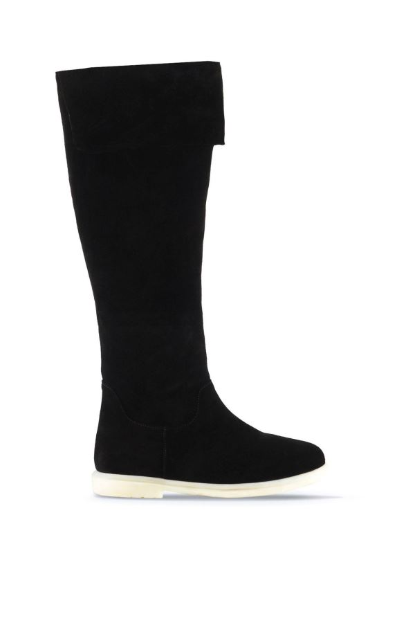 Siyah Süet Kadın Düz Çizme