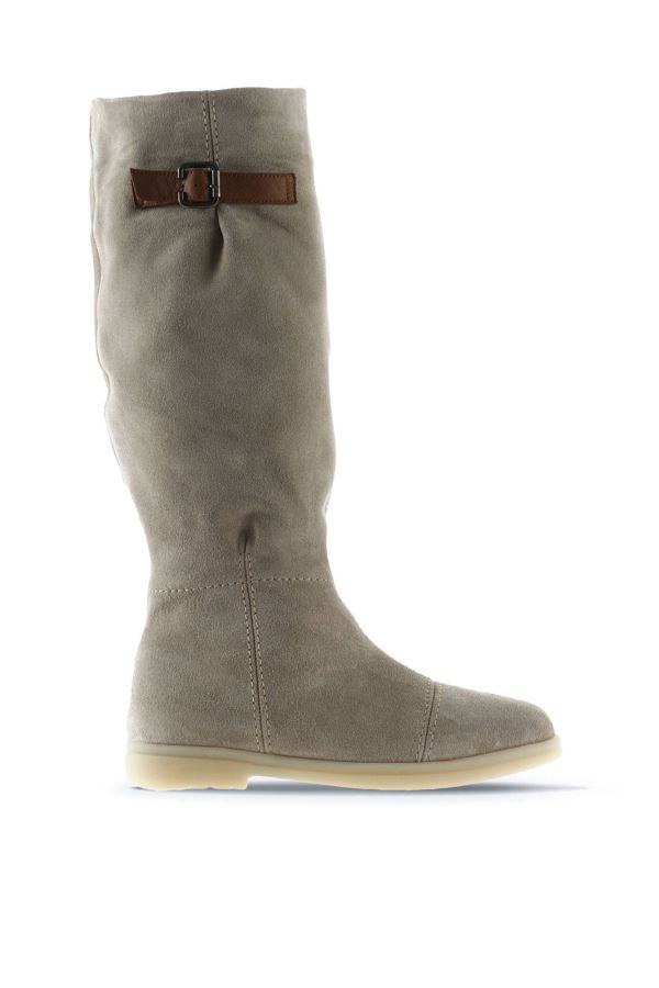 Bej Süet Kadın Düz Çizme