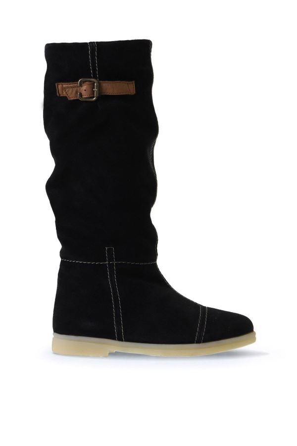 Siyah Süet Kadın Düz Çizme