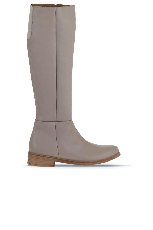 Gri Deri Kadın Düz Çizme