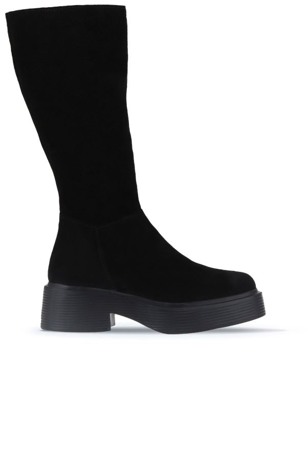 Siyah Süet Kadın Düz Çizme 