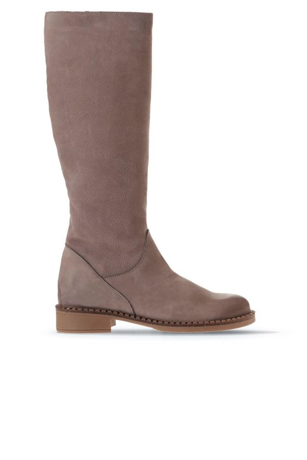 Gri Koyu Nubuk Kadın Topuklu Çizme 
