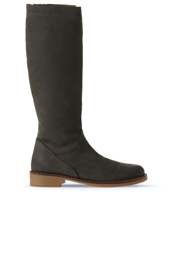 Haki Koyu Nubuk Kadın Topuklu Çizme