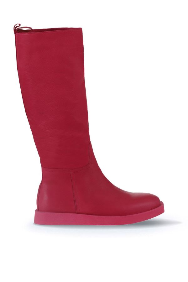 Fuşya Deri Kadın Düz Çizme