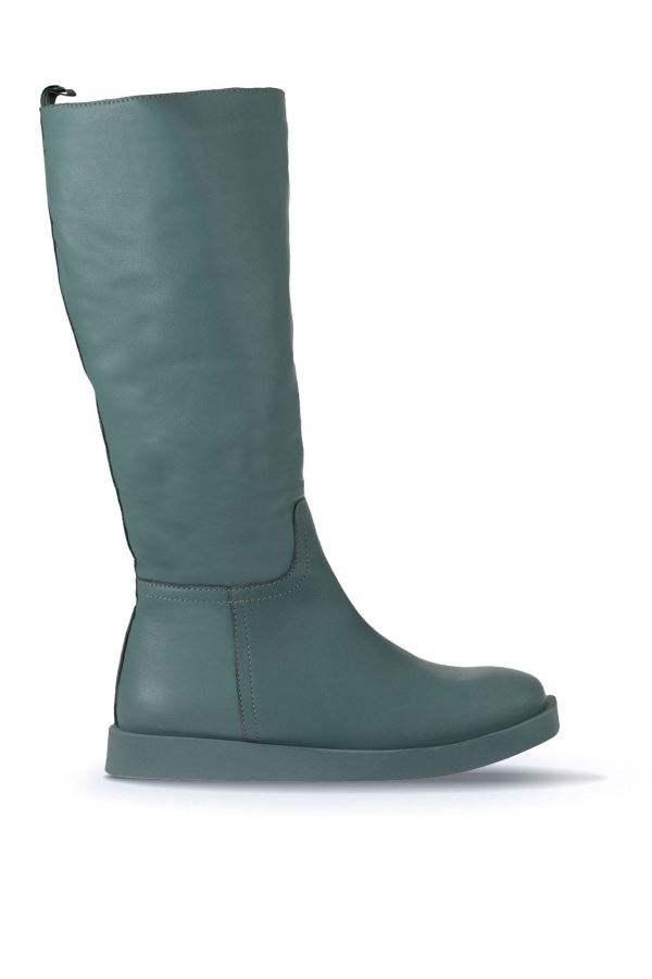 Yeşil Deri Kadın Düz Çizme