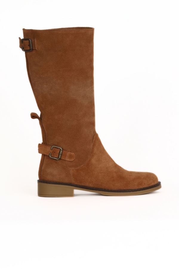 Taba Açık Süet Kadın Düz Çizme 