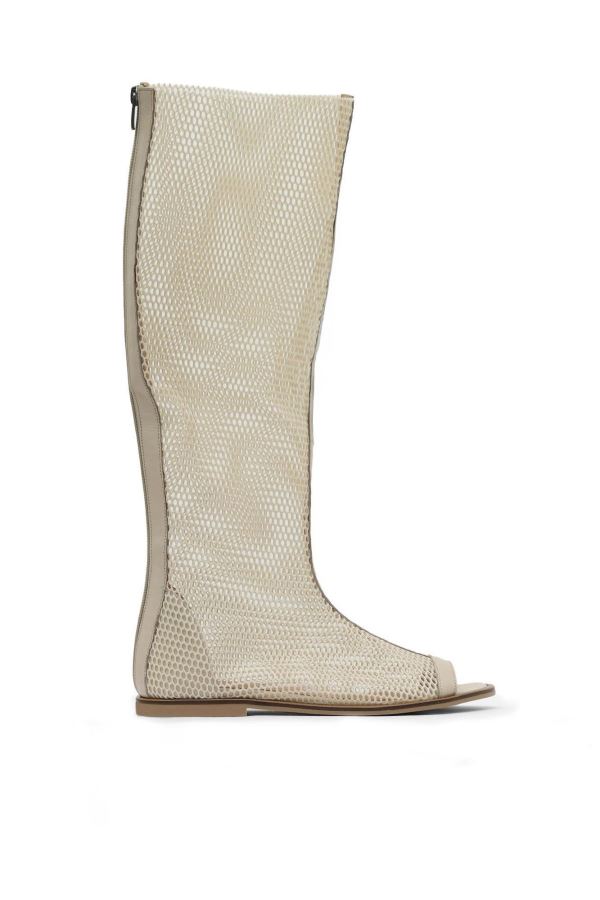 Bej File-Deri Kadın Düz Çizme