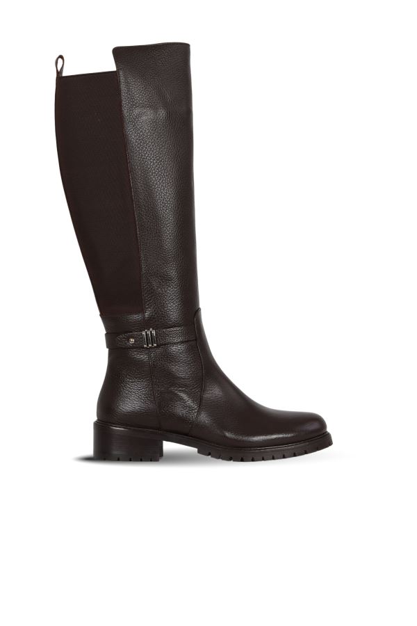 Kahverengi Flotter Deri Kadın Düz Çizme