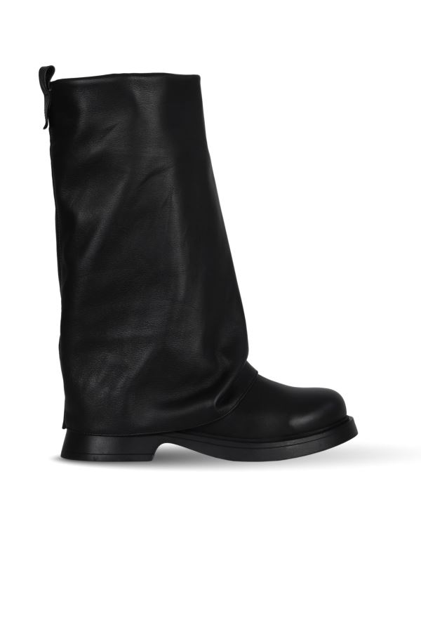 Siyah Deri Kadın Düz Çizme 