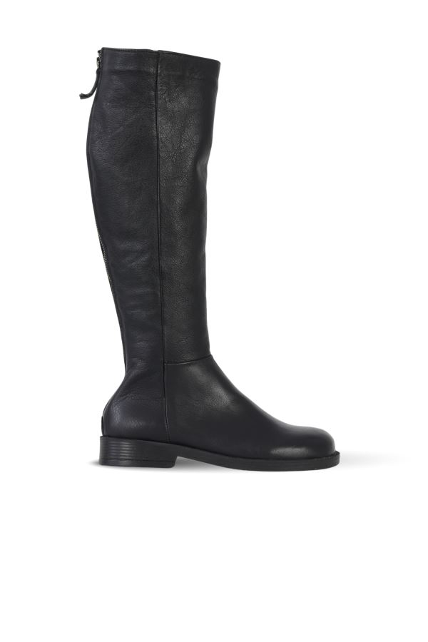 Siyah Deri Kadın Düz Çizme 