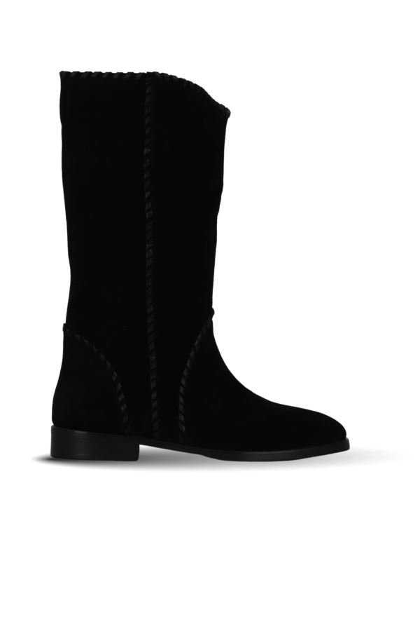 Siyah Süet Kadın Düz Çizme