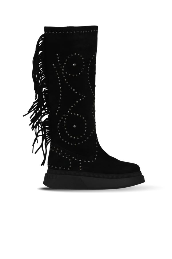 Siyah Süet Kadın Düz Çizme