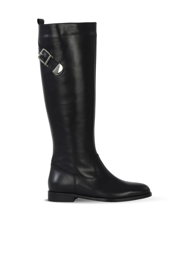 Siyah Deri Kadın Düz Çizme