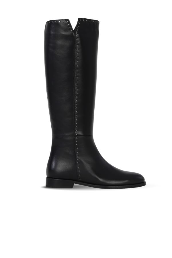 Siyah Deri Kadın Düz Çizme