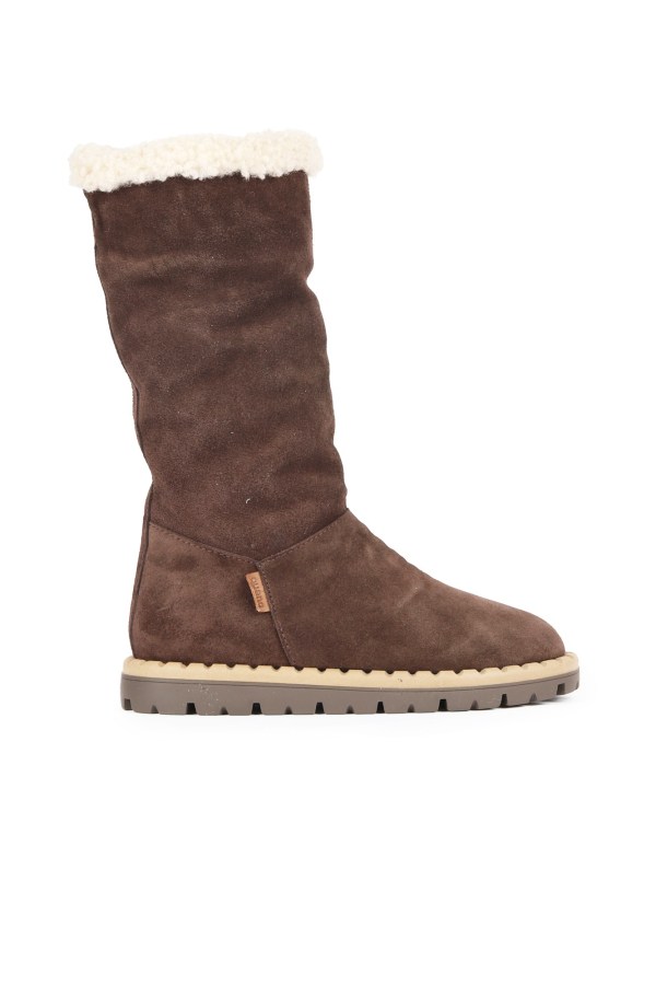 Kahverengi Koyu Süet Kadın Düz Çizme