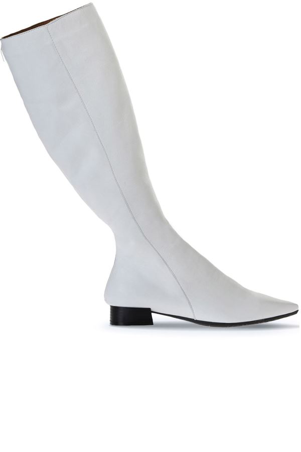 Beyaz Deri Kadın Düz Çizme