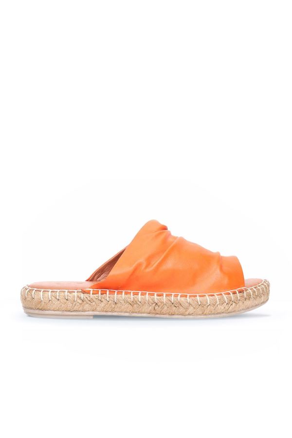Turuncu Deri Kadın Espadril Terlik 