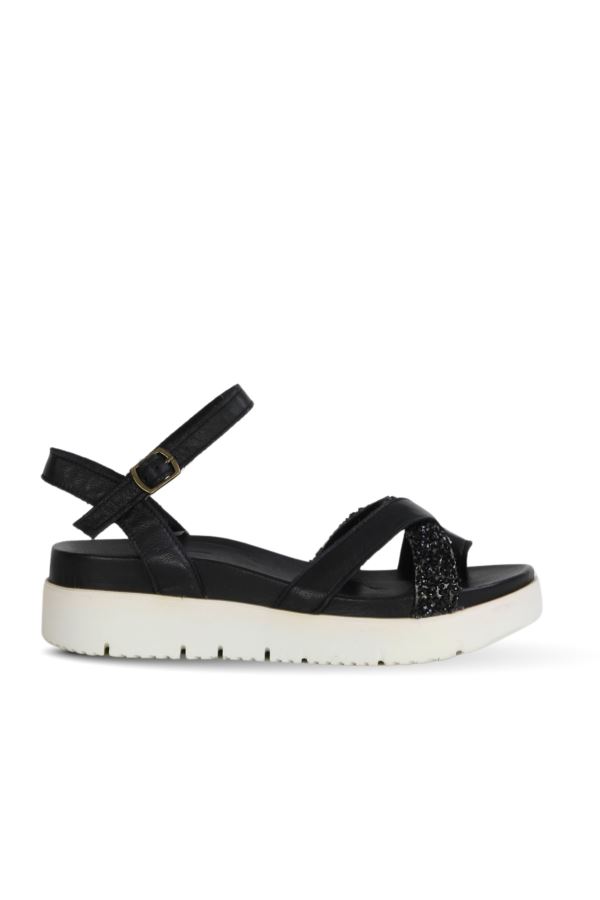 Siyah Deri Kadın Parmak Arası Sandalet 