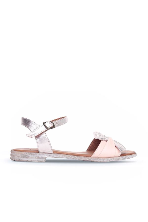 Pudra Deri Kadın Düz Sandalet 