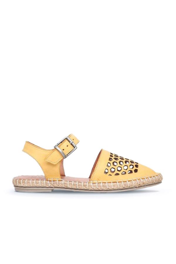 Sarı Deri Kadın Espadril Sandalet 