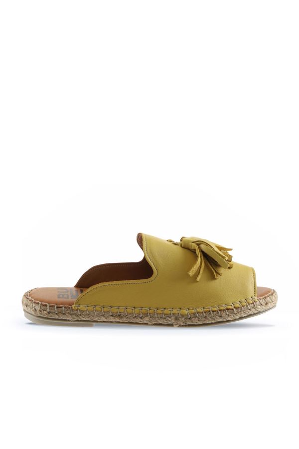 Sarı Deri Kadın Espadril Terlik