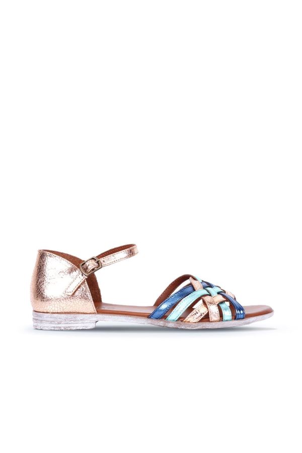 Yeşil Multi Deri Kadın Düz Sandalet