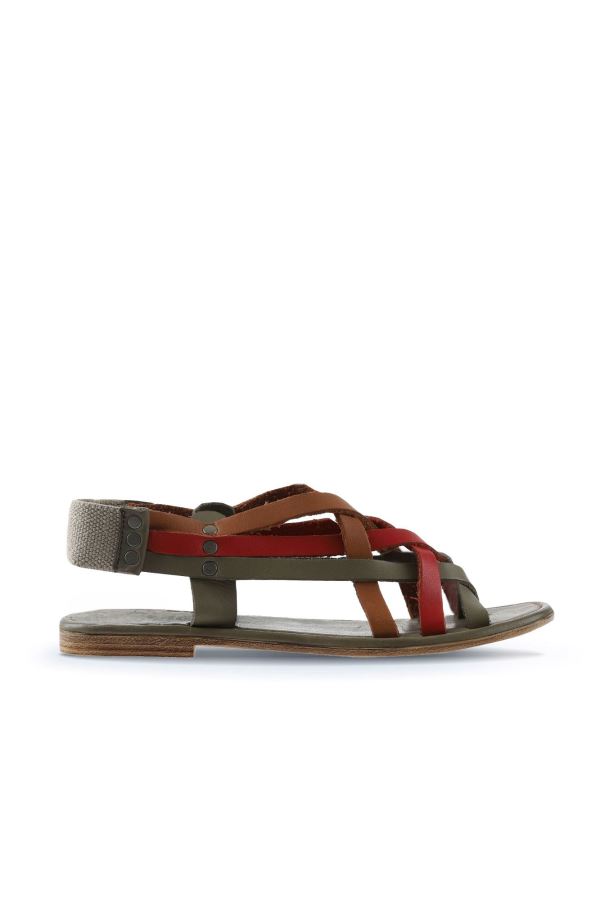 Yeşil Multi Deri Kadın Parmak Arası Sandalet