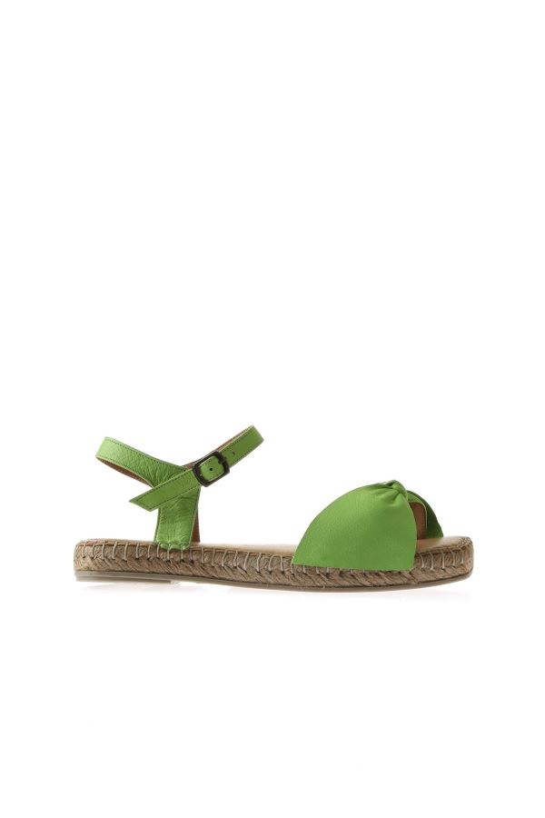 Yeşil Deri Kadın Espadril Sandalet