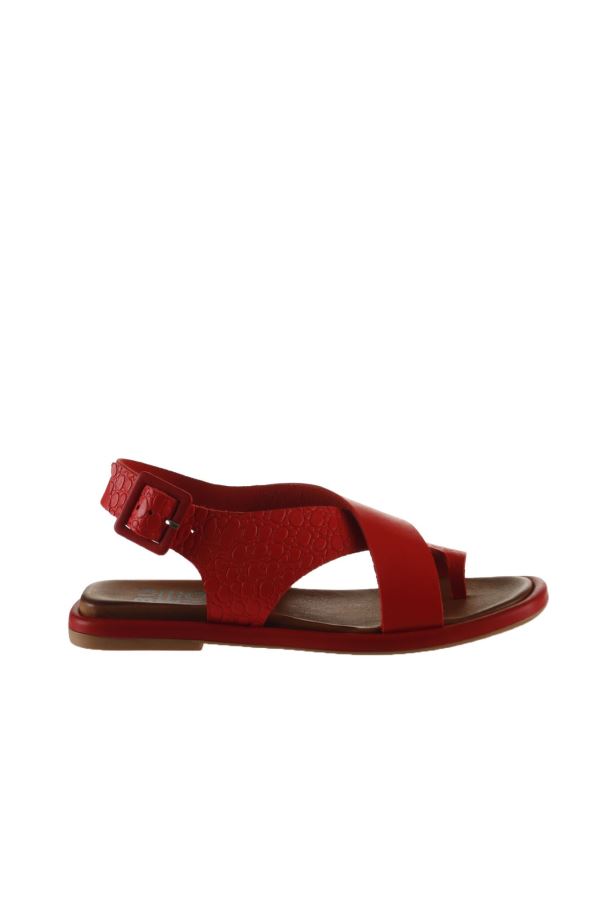 Kırmızı Deri Kadın Düz Sandalet 